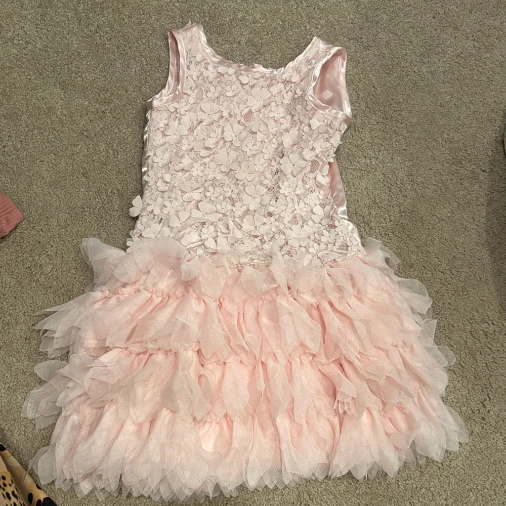 Pink Satin & Tulle Ruffle Kids Costume Dress